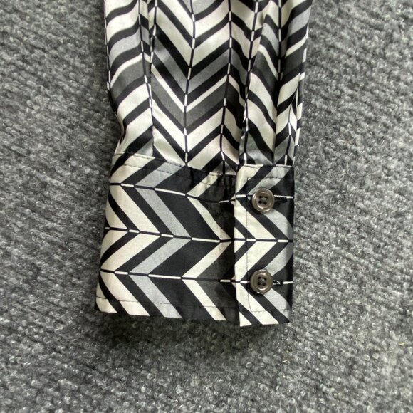 Ann Taylor‎ Shirt Women's 10 Black White Zigzag Button-Down Blouse Silky Office - Picture 5 of 11
